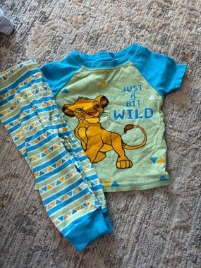 Just a Bit Wild Green & Blue Kids Pajama Set with Simba Graphic